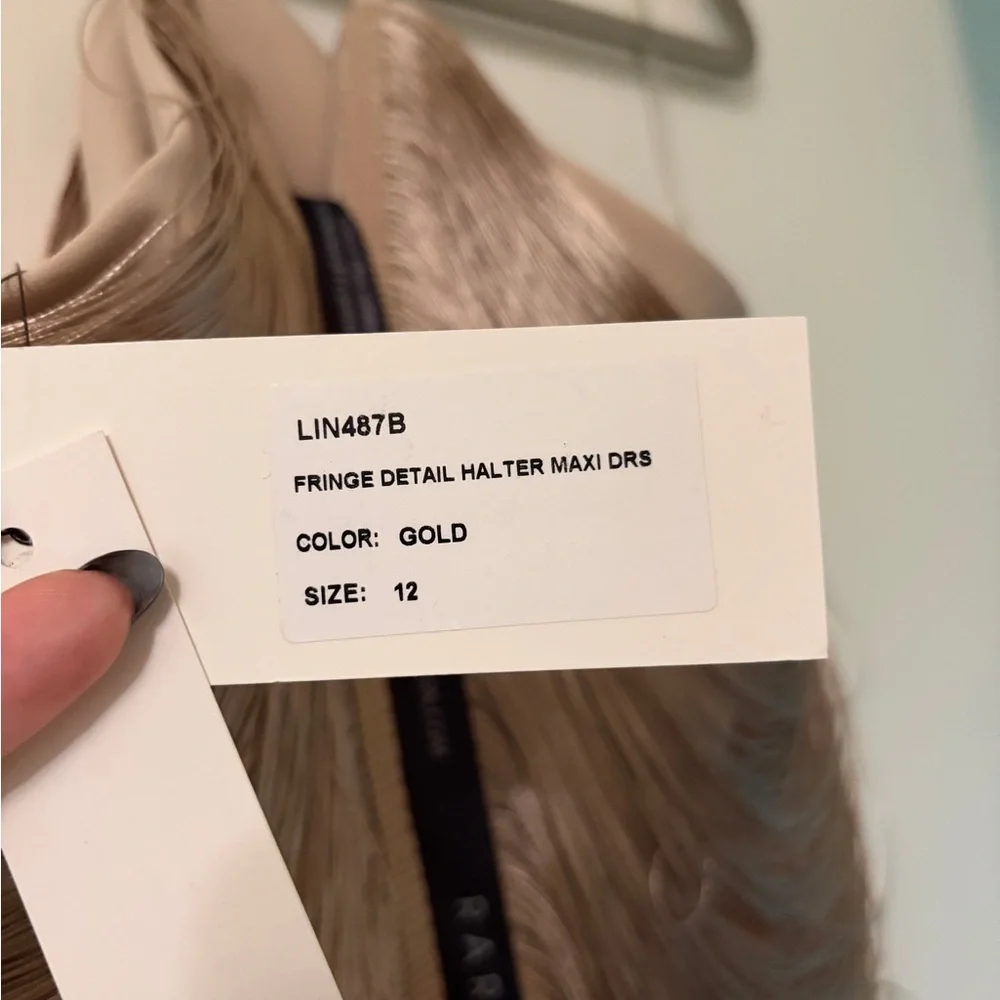 Rare London Gold Fringe Detail Halter Maxi Dress - Picture 4 of 4